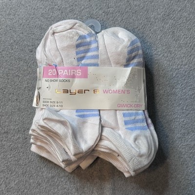 Layer 8 Socks Womens 9-11 White 20 Pairs No Show QwickDry Athletic Moisture Wick