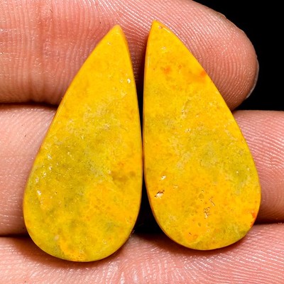natural BUMBLE BEE JASPER pair pear cabochon gemstone 21.75 Cts. (12x25x04 mm)