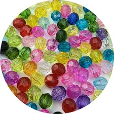 200pcs 10mm Acrylic Round Crystal Faceted Beads for Crafts 10mm, Mix Colors