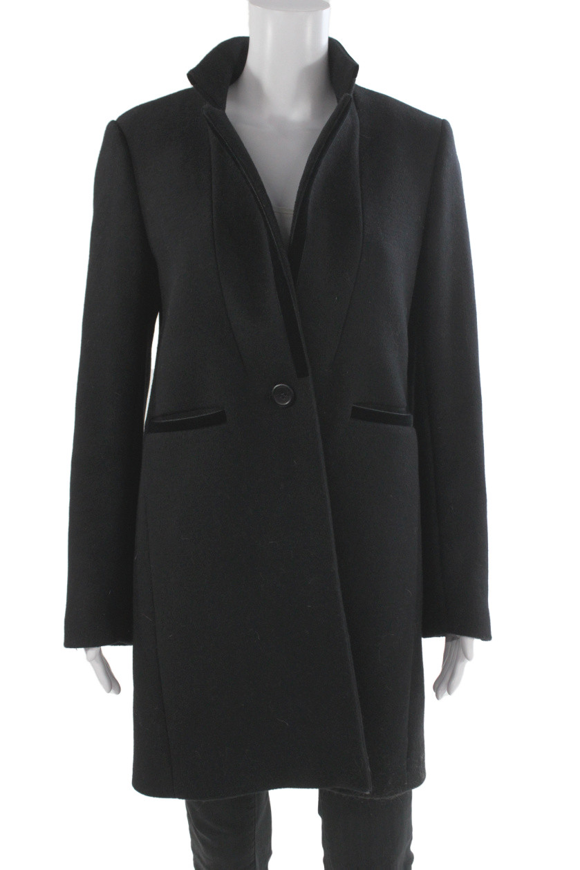 Maje Women Overcoat Black Collared Wool Blend Long Sleeve Size 38Free Shipping in US $100+ Orders | $6.95 Orders Below