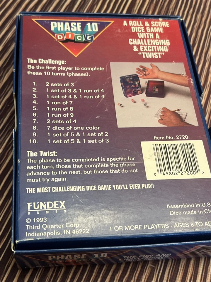 1993 Fundex Phase 10 dice The fun and challenging dice game Complete 1-8 players - Image 2 of 4