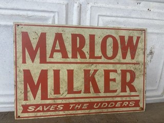 Vintage Marlow Jersey Breeder Milker Sign Dairy Barn Cow Milk Feed Holstein Can