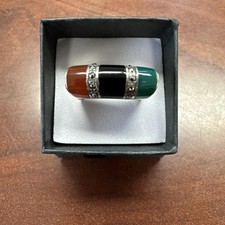 Vintage Sterling Silver Triple Onyx Ring