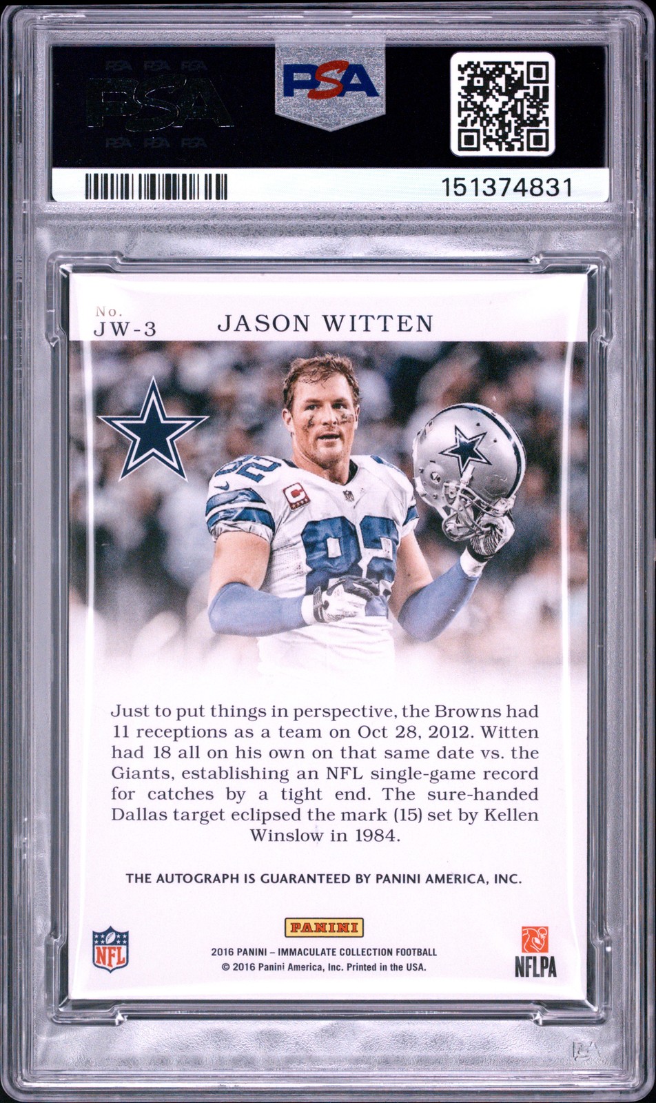 2016 PANINI IMMACULATE IMMACULATE MOMENTS AUTOS JASON WITTEN 24/25 PSA 9 AUTO view 2