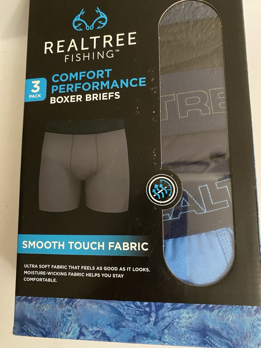 NEW 3 PACK MENS BOXER BRIEFS 2XL (44-46) REALTREE FISHING COMFORT