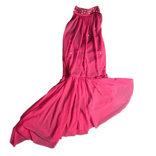 Curtain Call Dance Costume Girls Pink Stretch Asymmetric Beaded Halter Dress