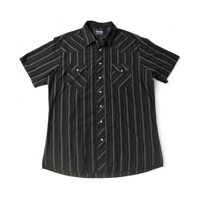Vintage Wrangler Western Shirt Mens XLT Black Gray Stripe Pearl Snap Rockabilly