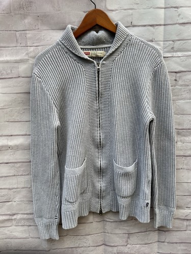 Vintage Levi's Męski szary dziadek Kardigan Sweter Zamek błyskawiczny Prążkowana dzianina Rozmiar XL - Zdjęcie 1 z 9