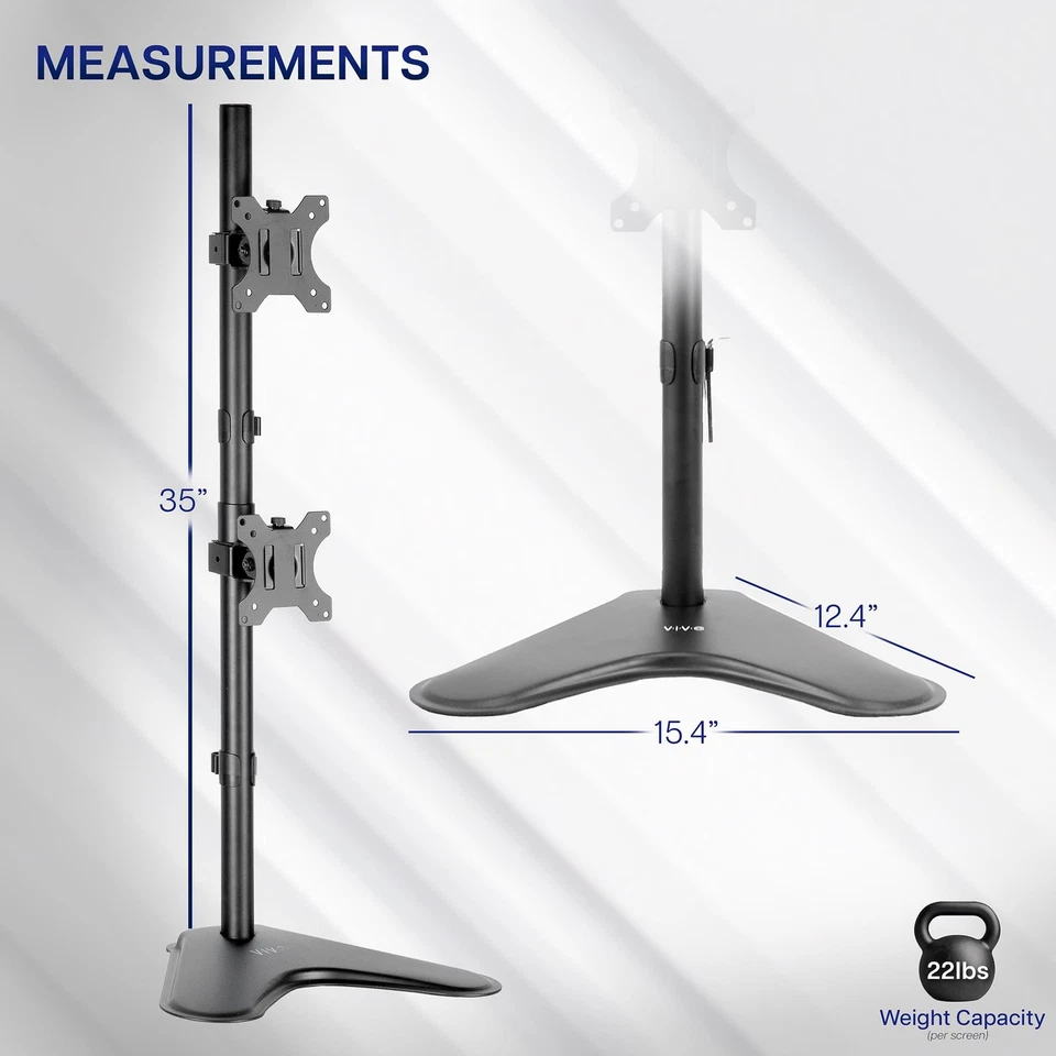 VIVO Dual Monitor Desk Stand Free-standing LCD mount, Holds in Vertical - Image 3 of 4