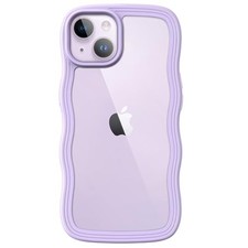 Cute Purple Wave Frame Curly Shape Shockproof Case for iPhone 14 Plus 6.7-Inch
