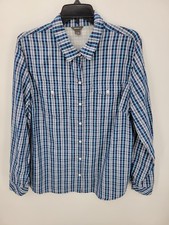 Eddie Bauer Shirt Womens XL Blue Plaid Performance Long Sleeve Button Up Outdoor