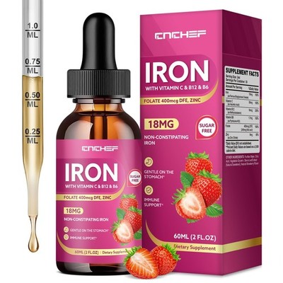 Liquid Iron Supplement for Women, Men & Kids 18mg with Vitamin C, B12, B6, Fo...