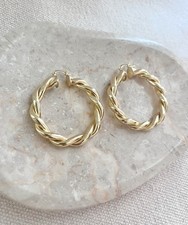 14K Gold Filled Hoop Earrings Gold Huggie Hoops 50mm Twisted Hoop Earrings