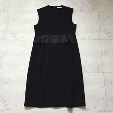 CELINE Phoebe Era Silk Back Zip Knee Length Peplum Dress Size 36 Black France