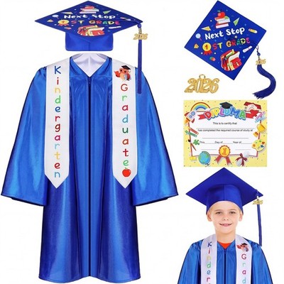 7 PCS 2026 Kindergarten Preschool Graduation Cap Gown Stole Tassel Diploma Kit