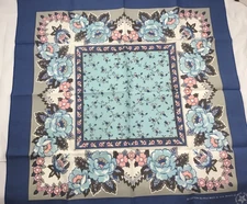 Blue Floral 21" WAMCRAFT Bandana Handkerchief USA Made Vintage RN 14193