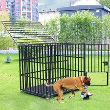 Heavy Duty Dog Crate XL XXL Metal Pet Cage with 4 Lockable Wheels & Feeding Door