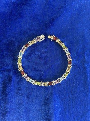Vintage Estate Sterling Silver Multi Gemstone Bracelet 16.1gms 7 3/4