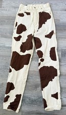 Vtg 90s Panhandle Slim JEANS Brown, Beige Cow Print Western Women  s 28  X 34  