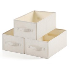 3 PCS Linen Folding Storage Bin Large Washable Basket Beige 16x9x6 Inch