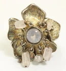 Vintage Sterling Silver Large Rose Quartz Dangle Flower Ring 17g Sz6.5/6.75