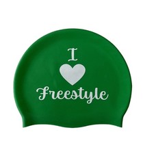 Silicone Swimming Cap Green Adult Size I Love Freestyle Made in USA Unisex Race