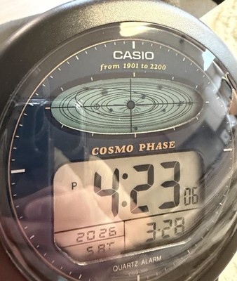 希少　CASIO CGQ-300 置時計　コスモフェイズ　COSMO PHASE NOS Casio Cosmo Phase CGQ-300: Rare Quartz Desk Alarm Clock Watch