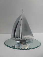 VINTAGE ART DECO CHOME MIRROR SHIP YACHT CLIPPER SAIL BOAT DECORATIVE MODEL