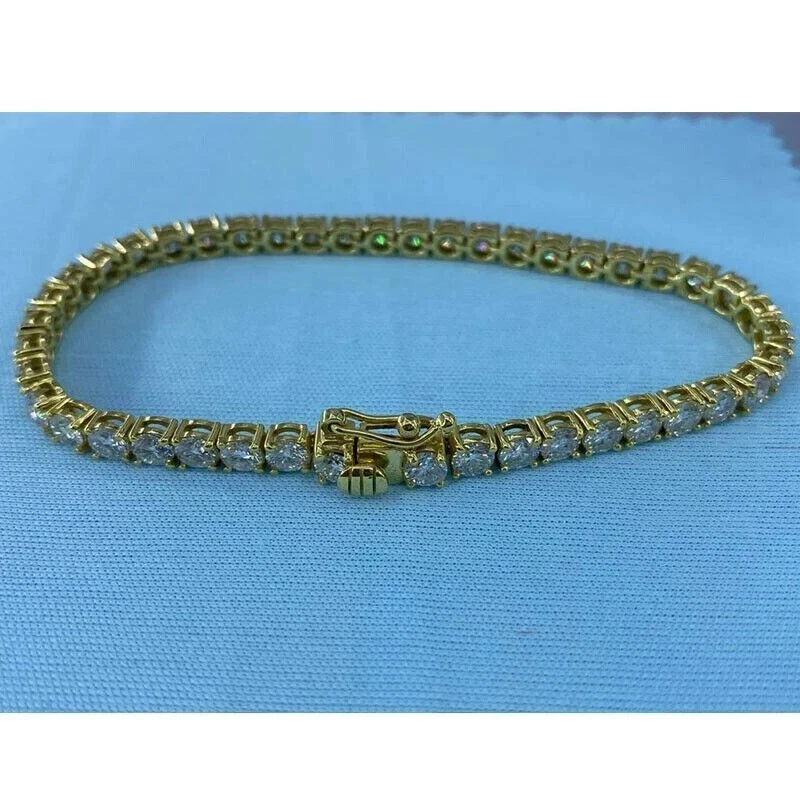 Lab Created Diamond 7.6Ct Round Cut 10K Yellow Gold Tennis Bracelet 7" inch - Image 2 of 4