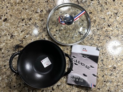 Staub Baby Wok Pan 0.5 Qt 16cm Graphite with Glass Lid Kitchen Chef NEW