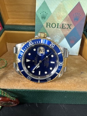 Rolex Submariner Date 16613 Two-Tone 18k Gold Steel No Holes Blue 40mm Watch