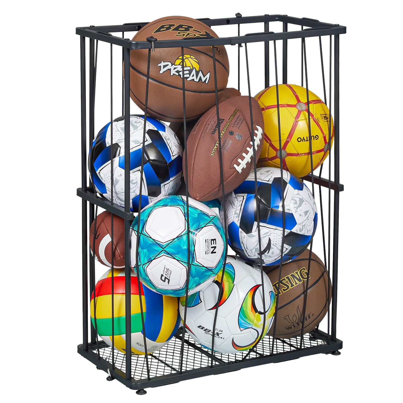 Garage Ball Storage Wall-Mounted &Amp; Floor Sports Equipment Organizer: Sports B...