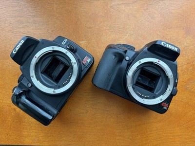2 Broken Canon EOS Rebel Cameras, XT, XTI Bodies Read!
