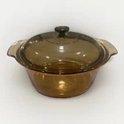 Vintage Vision Corning Ware Amber 5 Liter Dutch Oven Casserole Pyrex Lid  (Chip)