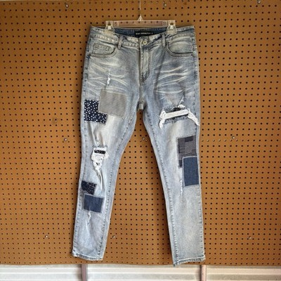 Blue Connection Patchwork Distressed Skinny Jeans Denim Men s 34x32