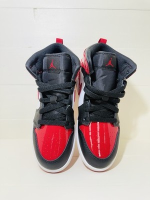 Jordan 1 MID SE Patent Bred Toe (PS)/Black-Red (HV4444-006) Sz: 2Y/(NIB)