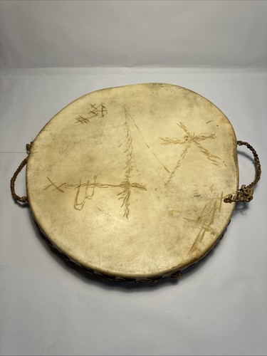Vintage Native American 19” Tribal Drum Leather Stretched Double Sided Drum