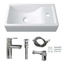 41x23 cm Wall Hung Basin Sink Combo Small Cloakroom Basin Rectangle Ceramic