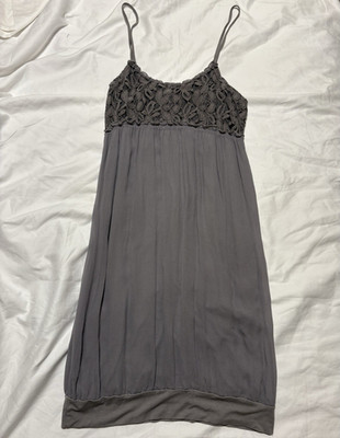THE END Italy Vintage Y2K 100% Silk Slip Dress Grey Lace NWOT Small