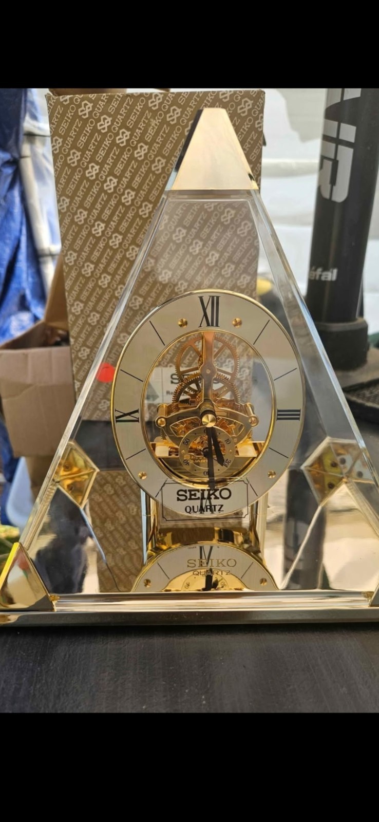 SEIKO Japan Pyramid Quartz Skeleton Mantle Open Face Clock L