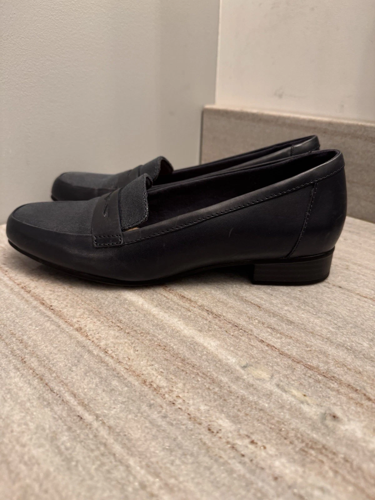 Mocassini Clarks Juliet Coast Penny slip on in pelle ballerine di lusso blu testurizzato 8 5