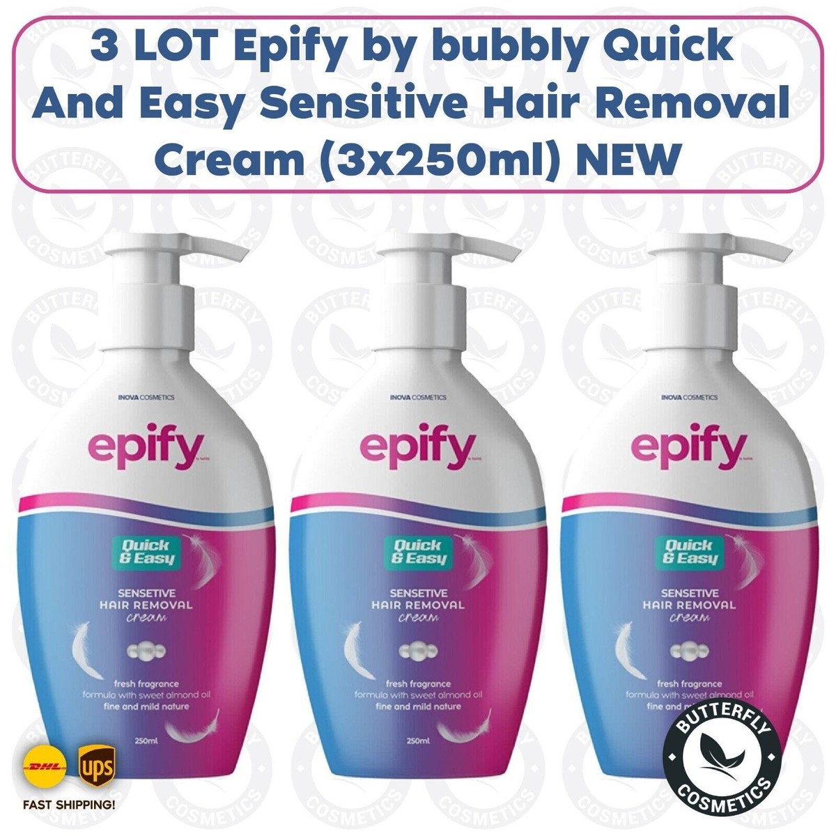 Lot De 3 Crèmes Dépilatoires Epify By Bubbly - Pour Peaux Sensibles - 3x250 Ml - Neuf