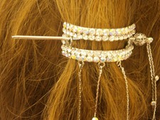 Kleinfeld Wedding Hair Bridal Accessory Bob Pony Tail Silver Crystals Dangles