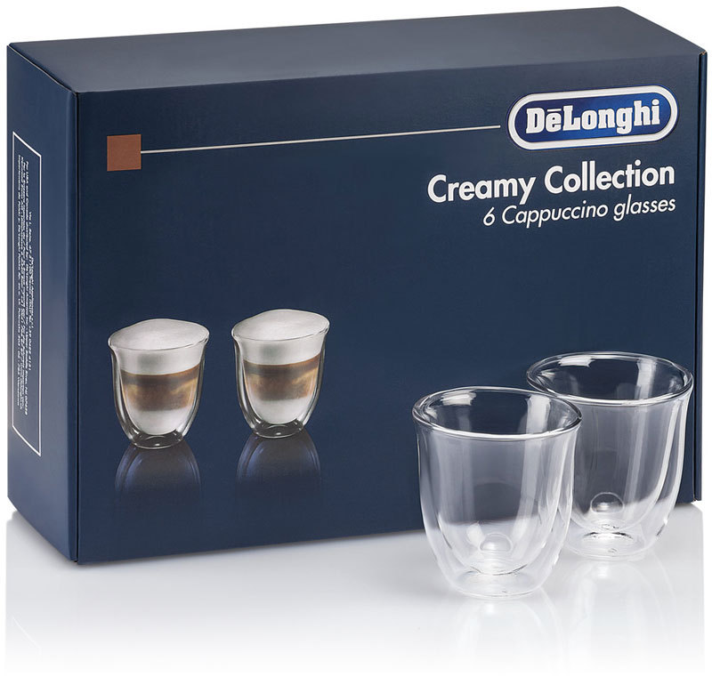 DELONGHI SET 6 TAZZE TERMICHE BICCHIERI CAPPUCCINO DOPPIA PARETE VETRO 190ml