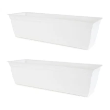 The HC Companies 24 Inch Window Flower Box with Removable Saucer, White (2 Pack)