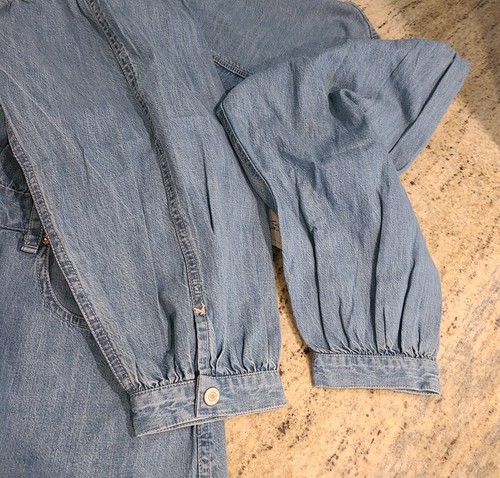 New! Free People Zodiac Size XL Denim Chambray One Piece Romper Moon Blue Snap - Picture 15 of 18