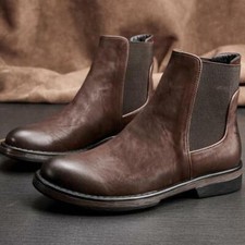 Scarpe casual da uomo moda inglese punta tonda alta pelle retrò stivali chelsea