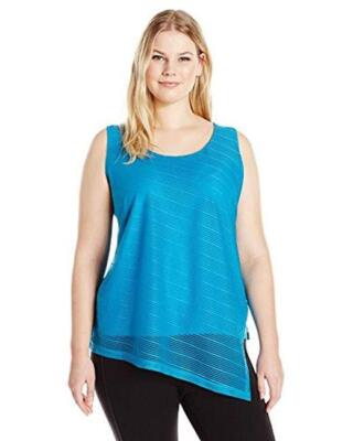 Calvin Klein Women's S/l Sheer Stripe Top, Adriatic Blue, X-Large NWT