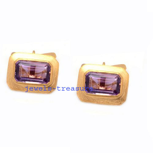 Natural Amethyst Sterling Silver Gold-Plated Matt Finish Cufflinks-image
