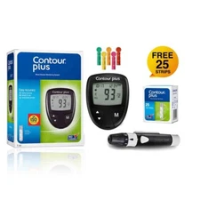Contour Plus Glucose , Glucometer with 25 Free Test Strips Diabetes Testing Kit